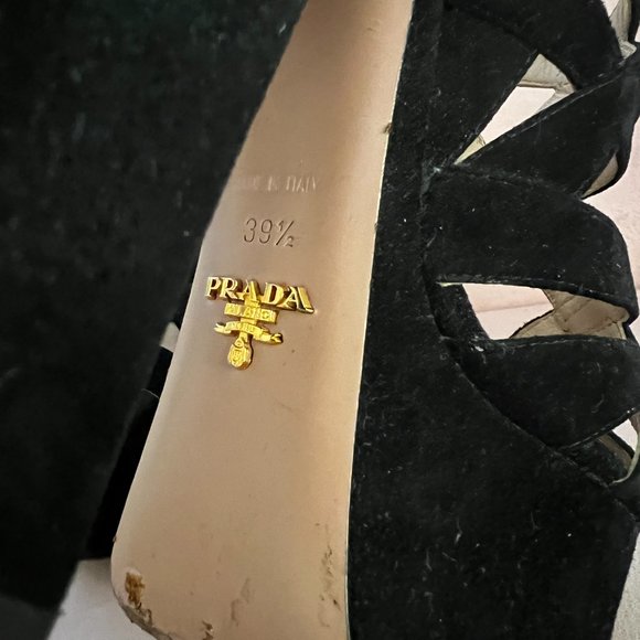 Prada Black Suede Platform Heeled Sandals, Size 39.5 - Picture 5 of 7